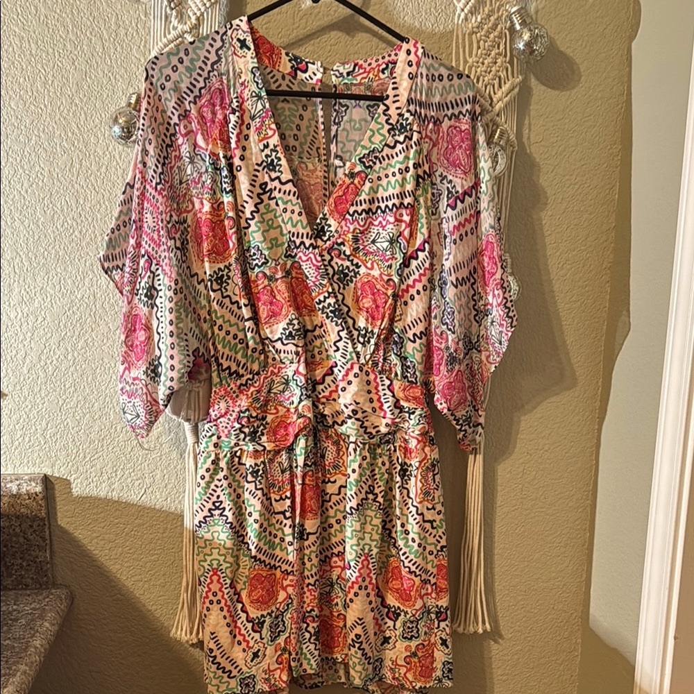Mauve Pink and Red V-Neck Mini Sundress